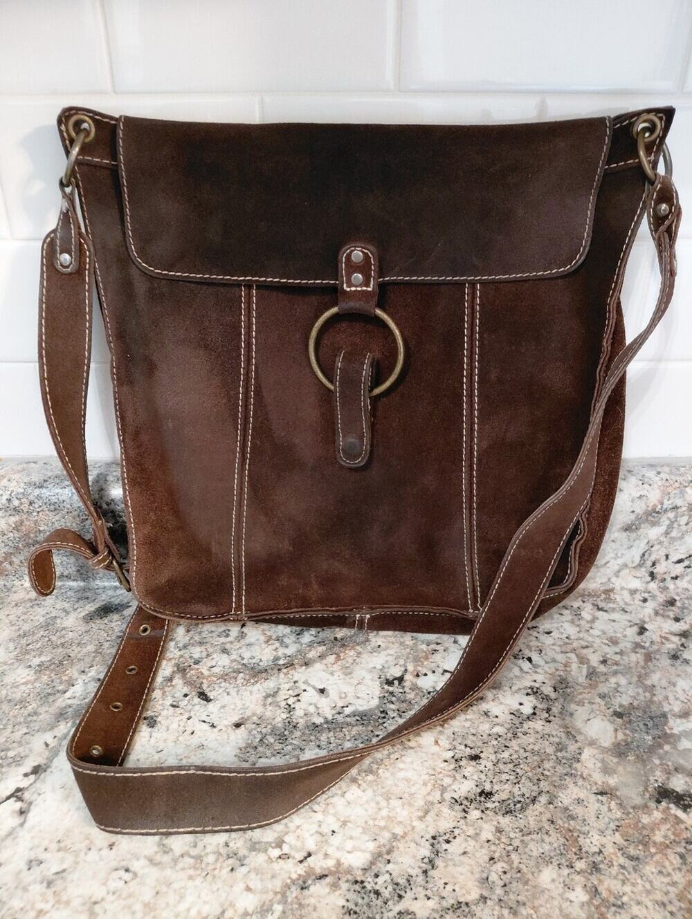 VTG GAP chocolate Brown Suede leather western Shoulder Crossbody Messenger bag